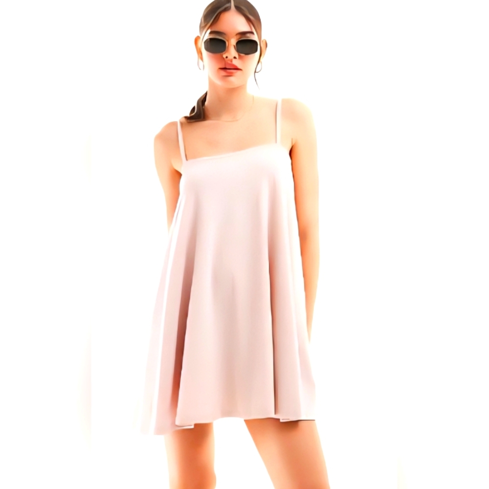 ASOS DESIGN Trapeze Mini Cami Dress Washed Pink Tie Straps Square Neck NWT Sz 4 - Picture 3 of 16